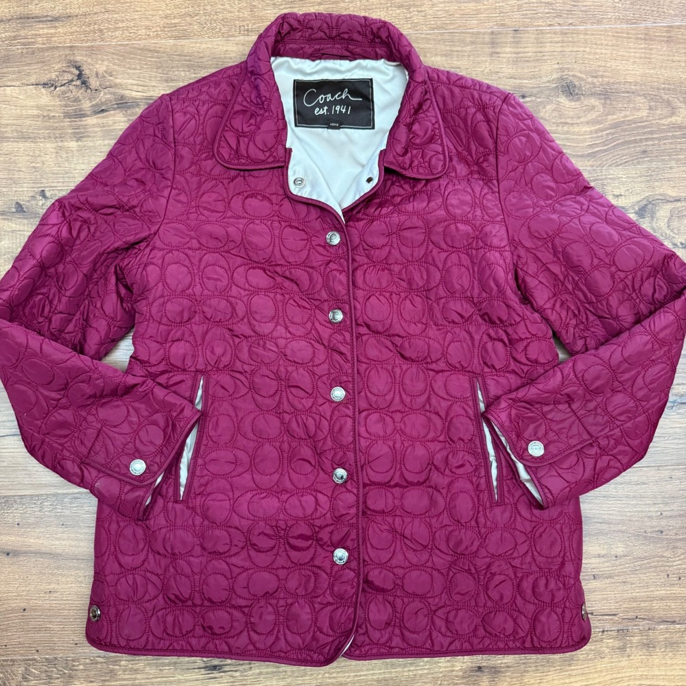 Coach F80880 Large Quilted Signature C Puffer‎ Jacket  Fuschia Barn Chore Coat